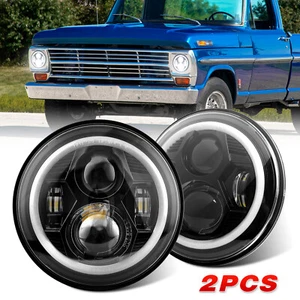 Pair 7 inch Round LED Headlight Halo DRL for Ford F-100 F-150 F-250 F-350 Pickup - Picture 1 of 12