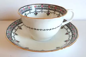Rare Adderley Belmont pattern Pink & Black Cup & Saucer - Foto 1 di 3