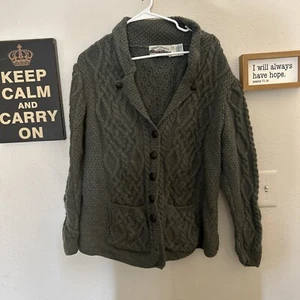 Aran Crafts 100% Wool Button Cardigan Sweater Size XL Cable Knit Light Green - Picture 1 of 7
