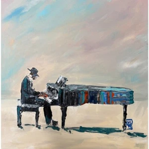 Original Jazz Piano Man Pastel Impasto Music Painting Canvas Art 24" Mike Wehner - Picture 1 of 1