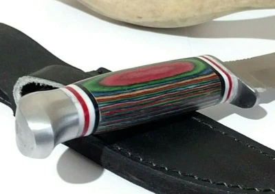HUNTING BOWIE KNIFE W/ SHEATH CASE MULTI COLOR WOOD RED BLUE GREEN YELLOW !!! - Image 1 of 4