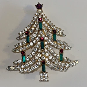 Vintage EISENBERG ICE weiße Strass rot & grün Kerzen Weihnachtsbaum Brosche - Bild 1 von 13