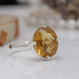 Anello in argento sterling al quarzo birra taglio a scacchi naturale con set ... - Foto 1 di 7