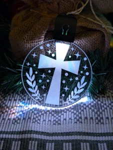 Religious Cross Christmas Tree Bauble LED Light Hanging Decoration - Picture 1 of 10