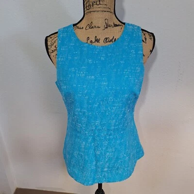 Regata feminina Michael Kors azul ajustada sem mangas peplum tamanho 6 zíper atrás - Imagem 1 de 4