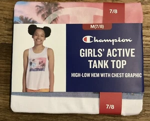 Champion Girl's Active Tank Top T-Shirt Size 7/8 High-Low Hem W/ Chest Graphic - Picture 1 of 2