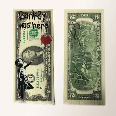 Banksy's Shredded Painting Balloon Girl Art $2 Bill Signed by Rency LTD # of 300 - Image 1 of 3