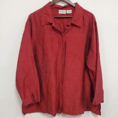 Jaclyn Smith Womens Embroidered Silk Y2K Button Top Size 2X Red Fairy Career - Image 1 of 4