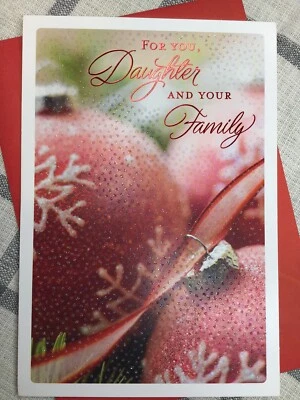Hallmark Merry Christmas Card Daughter & Family Glittery 8x5.25 Expressions