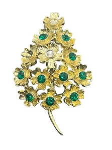 Spilla spilla strass verde fiore tono oro natalizio natalizia vintage - Foto 1 di 13