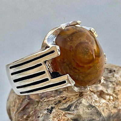 Anillo de plata de ley 925 para hombre yemen aqeeq dawodi داودي ágata para hombre anillo de plata Foto 1 de 4