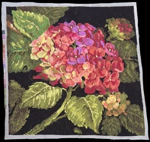 Completed Needlepoint Tapestry "Hydrangea Bloom" 14" x 14” - Picture 1 of 3