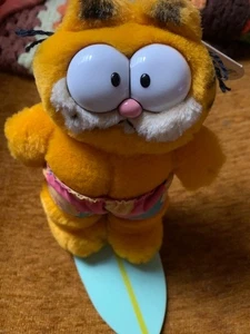 VINTAGE 1980'S PLUSH GARFIELD WAVE RIDER  SURF BOARD DAKIN W/ CARDBOARD HANGTAG - Picture 1 of 4