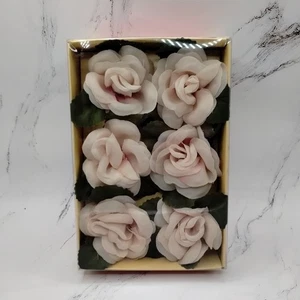 Vtg Shabby Chic Victorian Rose Clip On Christmas Ornaments Set Of 6 - Picture 1 of 12