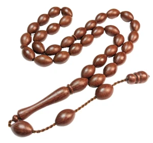 Turkish Brown Fiber Prayer Beads Oval Yerli Tesbih, Tasbih Misbaha Subha 178 - Picture 1 of 14