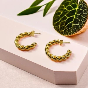 18k Gold-Filled Twisted Hoop Earrings, Small Rope and Chunky Design Gift For Her - Picture 1 of 5