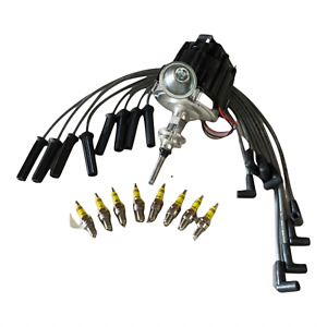 New Ignition Distributor + Wires + 8 Spark Plugs For Dodge Chrysler 318 340 360