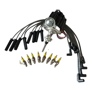 New Ignition Distributor + Wires + 8 Spark Plugs For Dodge Chrysler 318 340 360 - Picture 1 of 13