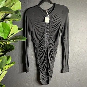 Nuevo Top de Encaje Bella de Free People Talla Mediana Negro Manga Larga Fruncido Gótico - Imagen 1 de 12