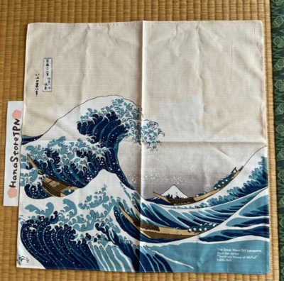 Hokusai Great Wave Ukiyo-e Furoshiki Cotton Scarf Japanese Art Fabric 19" - Image 1 of 4