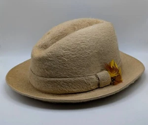 Vintage Huckel Czech Fur Fedora Hat VTG Tan Feather Mens   - Picture 1 of 7