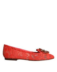 Dolce & Gabbana Coral Lace Crystal Ballet Flats Loafers Women's Shoes Authentic - Picture 1 of 6
