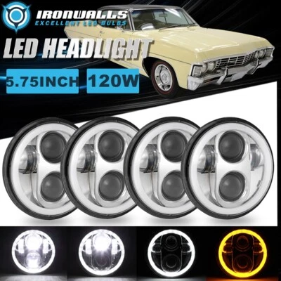 4Pcs 5.75" Chrome LED Headlights Hi/Lo Beam DRL for Chevrolet Caprice 1967-1976 - Image 1 of 4