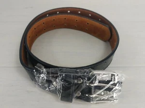 Cinturón de cuero para hombre con hebilla de doble punta de 1,5" de ancho. Talla 32". Negro/Plateado - Imagen 1 de 4