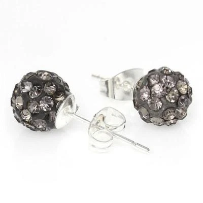 Aretes con cuentas pavé bola de fuego de cristal con diamantes de imitación gris de 8 mm Foto 1 de 3
