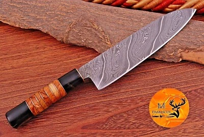 M DAMASCUS CUSTOM HANDMADE FORGED DAMASCUS STEEL CHEF KNIFE KITCHEN SANTOKU KNIFE -1280