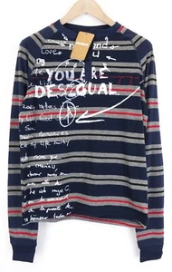 DESIGUAL Marcos Mens T-Shirt S Blue Cotton Blend Striped Long Sleeved Henley - Picture 1 of 10