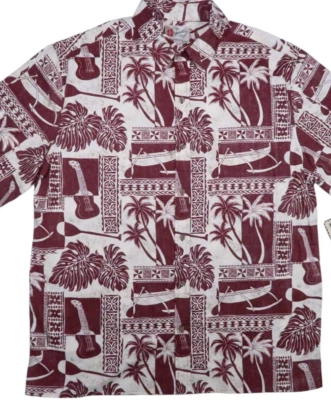 CAMISA DE ACAMPAMENTO HILO HATTIE VINTAGE HAVAIANA MASCULINA GRANDE BOTÃO PARA CIMA GUITARRA ASTECA NOVA COM ETIQUETAS SS - Imagem 1 de 4