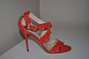 JIMMY CHOO Sz 39.5 LOTTIE Flame RED Patent Leather Strappy Sandal Shoe 9 US - Picture 1 of 8