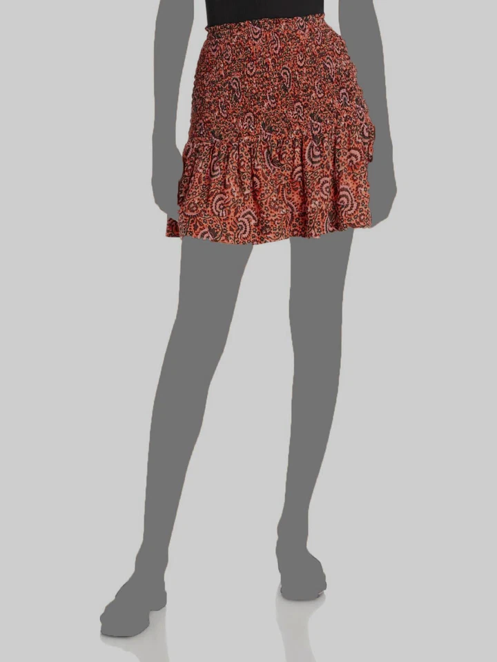 A.L.C. Women's Red Silk Kade Ruffled Smocked Mini A-Line Skirt Size 4