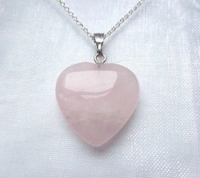 Precioso Collar Colgante Corazón de Cuarzo Rosa 18" Cadena Plata Esterlina + Bolsa de Regalo Foto 1 de 4