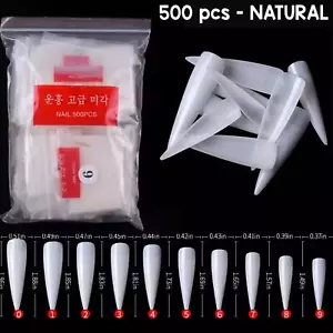 500x STILETTO NAIL TIPS Long Straight Clear Half Cover Acrylic Gel French False - Picture 1 of 14
