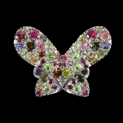 925 Sterlingsilber Ring Rund Turmalin Peridot Natürlicher Edelstein Schmuck Sz 8 - Bild 1 von 4