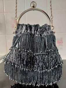 Beaded Sparkle Evening Bag With Removable Silver Chain Strap - Picture 1 of 4