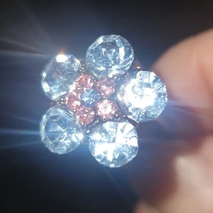 Vintage Hair Stick Pink/White Crystal Rhinestone Double Prong Hair Pin Stick - Picture 1 of 10