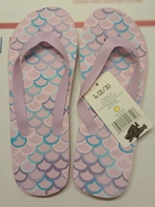 GIRLS FLIP FLOPS LIGHT PINK & PURPLE DESIGN SZ L 2/3 NWT UE4 - Picture 1 of 2