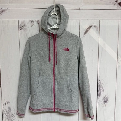 Sudadera con Capucha Cremallera Completa The North Face Para Mujer Grande Gris Rosa Logo Usada en Excelente Condición Foto 1 de 4