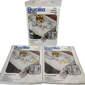 BUCILLA Butterfly Serenade Stamped Cross Stitch 60x90 Tablecloth & 2 Napkin Sets - Picture 1 of 13