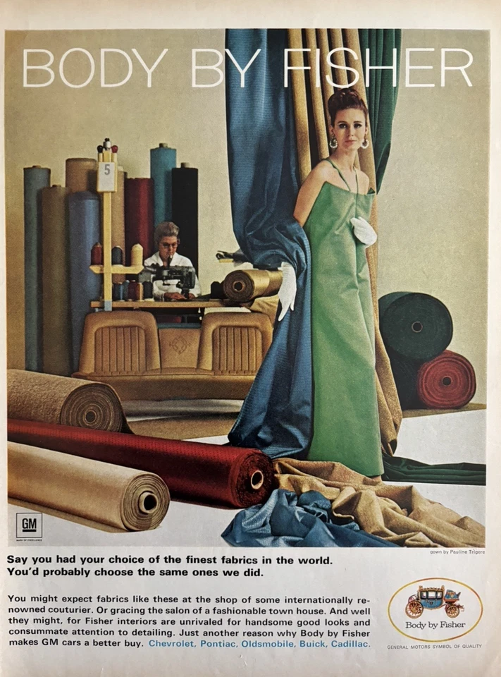 Body By Fisher Fabrics Fashionable Car General Motors Woman VTG Print Ad 1960s - Image 1 of 1