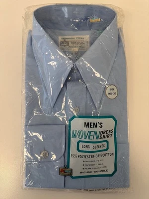 Camisa de vestir azul vintage de los años 70 Kmart para hombre nueva manga larga 16,5/33 Foto 1 de 4