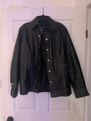 Genuine Leather Jacket Men's M | Classic Black Snap-Front Biker Style - Image 1 of 2
