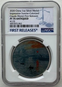NGC PF70 FR 2020 Claude Monet Impression Sunrise Color Medalla de Plata 1oz - Imagen 1 de 6