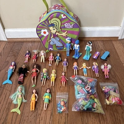 Mattel POLLY POCKET Case w/ 20+ Dolls Accessories Clothes Boys Snowboard LOADED - Image 1 of 4