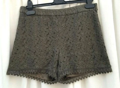Size small,12,  dark khaki  cotton lined lace shorts by H&M - Image 1 of 3