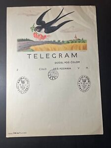 1938 Hungary Telegram Cover Komarom Visszatert Bird Carrying Flower over Field