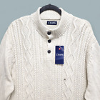 Pull simulé en tricot câble Chaps pour hommes XL farine d'avoine texturée 1/4 bouton NEUF avec étiquette
